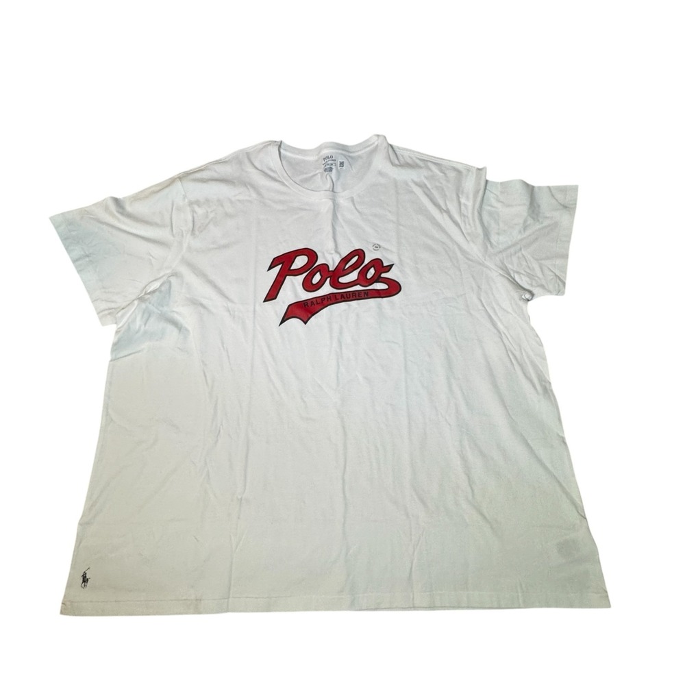 Polo Ralph Lauren Mens T-Shirt Script Logo White Red Cotton 5XB Big & Tall NWT